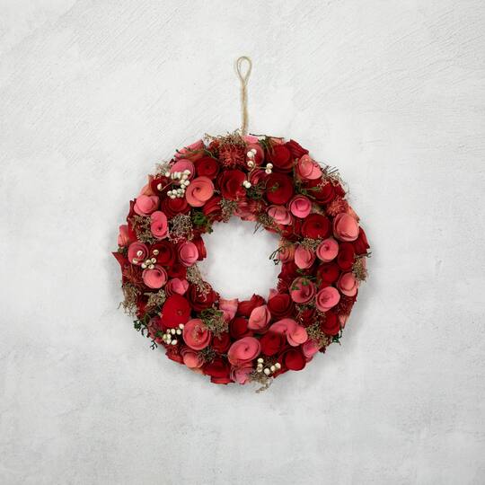 12" Pink & Red Flowers with White Berries & Twig Spring Wreath